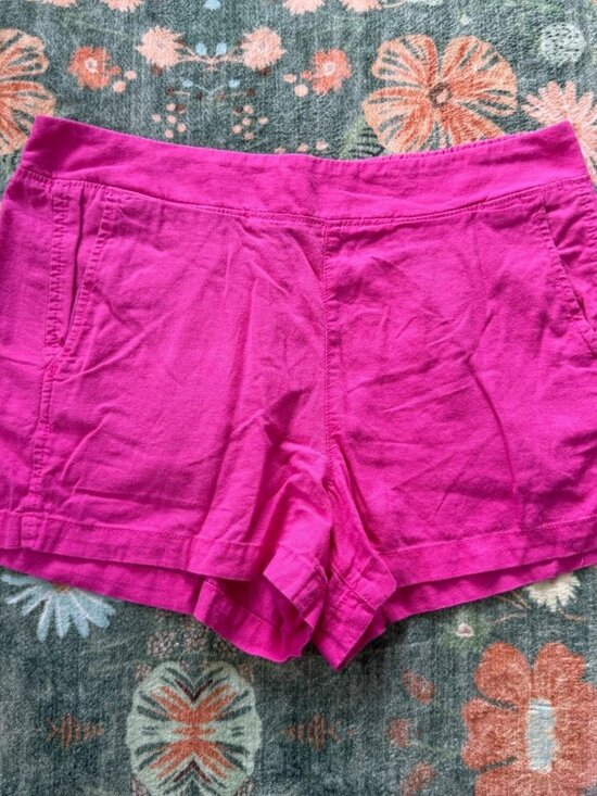 Pants - Womens Hot Pink Linen Rayon Blend Pull On Shorts Size L